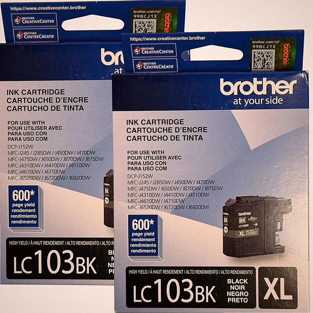 2 Brother LC103BK XL Black Ink Cartridge Genuine OEM New Exp 2022
