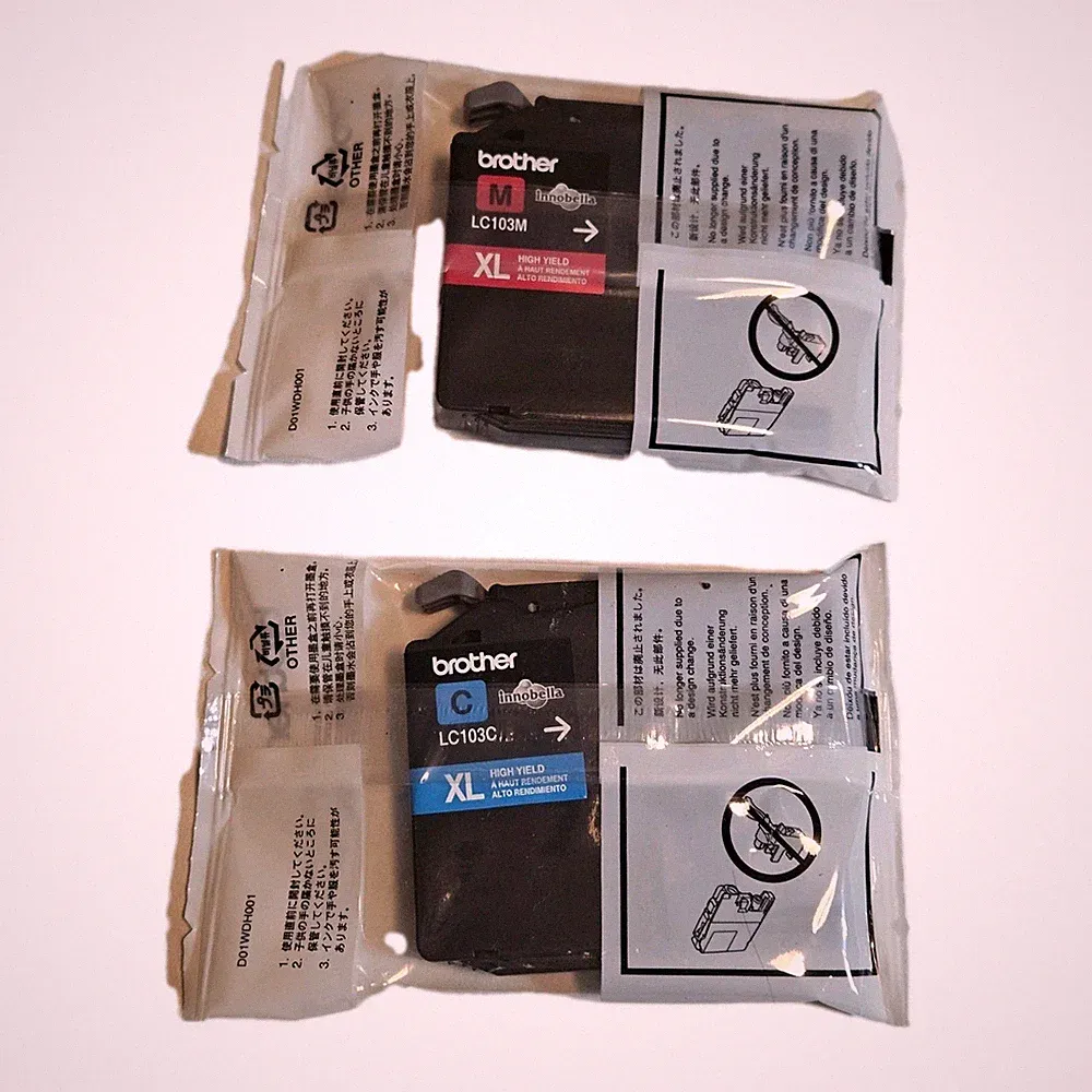 2 GENUINE Brother LC-103XL Ink Cartridges Cyan & Magenta New Without Box
