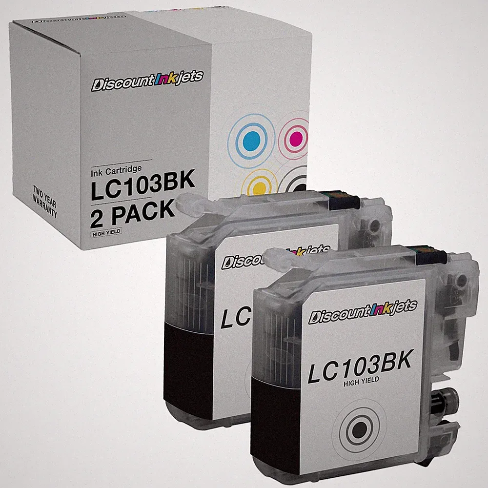 2 LC103BK for Brother LC103XL LC103 XL BLACK Ink Cartridge High Yield MFC-J6520D