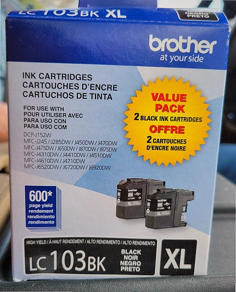 Brother LC103BK XL High Yield Black Ink Cartridge 2-Pack LC1032PKS OPEN BOX
