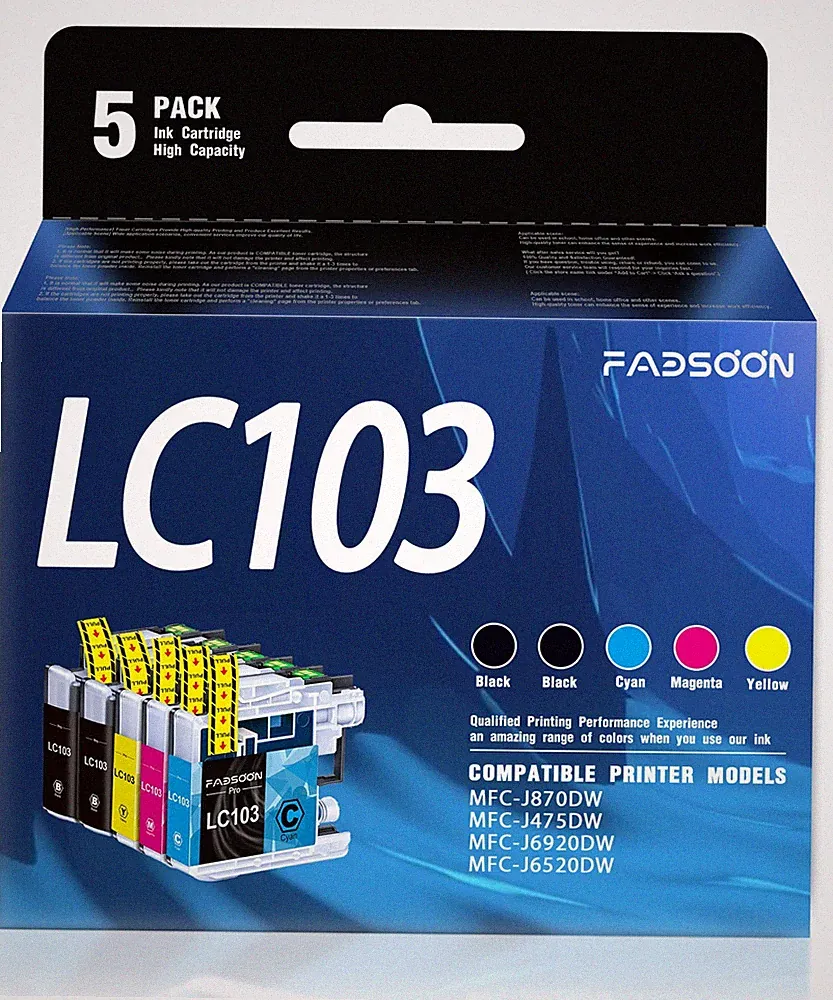 FADSOON®5 Pack LC103 Ink Cartridge Replacement for Brother Printers
