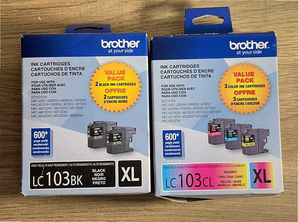 New Genuine Brother LC103XL Ink Cartridge Set Black & Color Value Pack OEM